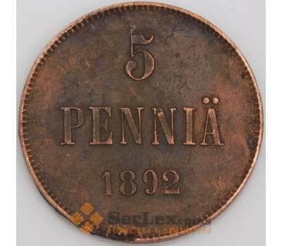Русская Финляндия монета 5 пенни 1892 Y11 VF арт. 45807