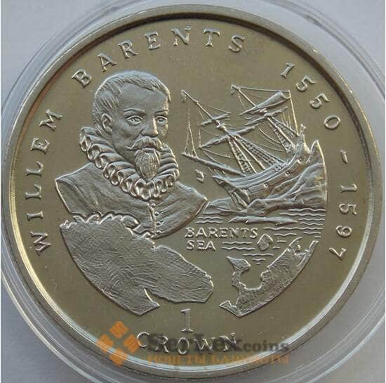 Мэн остров 1 крона 2000 КМ1023 UNC Мореплаватель Виллем Баренц арт. 13645