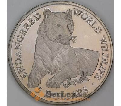 Кука острова 5 долларов 1990 КМ181 Proof Вымирающие виды - Тигр арт. 54824