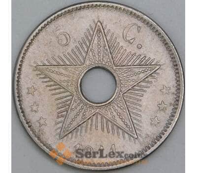 Бельгийское Конго 5 сантимов 1911 КМ17 XF арт. 55298