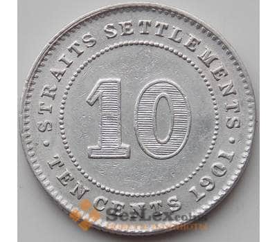 Монета Стрейтс Сеттлментс 10 центов 1901 КМ11 XF арт. 11989