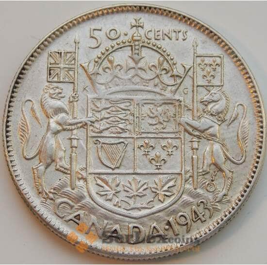 Канада 50 центов 1943 КМ36 VF Серебро арт. 8767