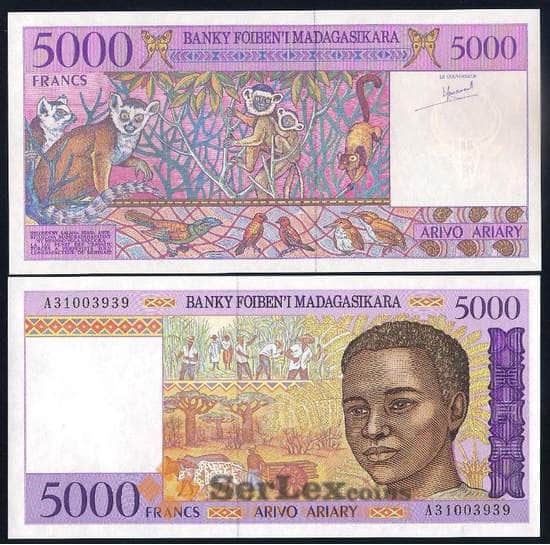 Мадагаскар 5000 франков 1995 Р78 UNC арт. 39989