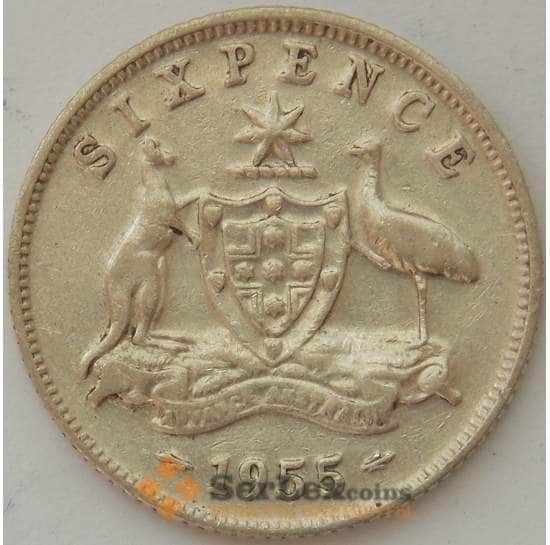 Австралия 6 пенсов 1955 КМ58 VF Серебро Елизавета II (J05.19) арт. 17287
