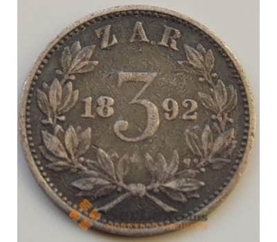 Монета Южная Африка ЮАР 3 пенса 1892 КМ3 VF+ арт. 8241