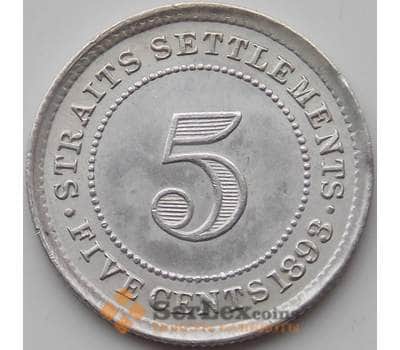 Монета Стрейтс Сеттлментс 5 центов 1893 КМ10 aUNC арт. 11988