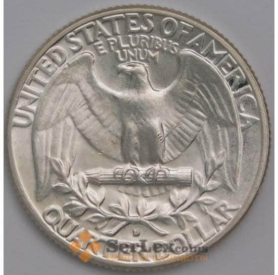 США 1/4 доллара 1964 D КМ164 UNC штемпельный блеск арт. 39868