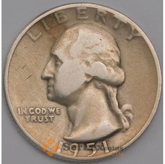 США монета 25 центов 1951 S KM164 F арт. 43125