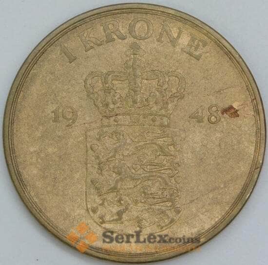 Дания 1 крона 1948 КМ837 F арт. 56446