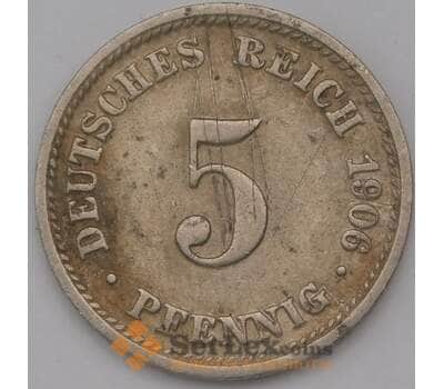 Монета Германия 5 пфеннигов 1906 D КМ11 F арт. 37146