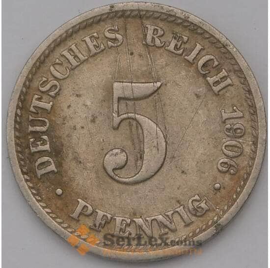 Германия 5 пфеннигов 1906 D КМ11 F арт. 37146