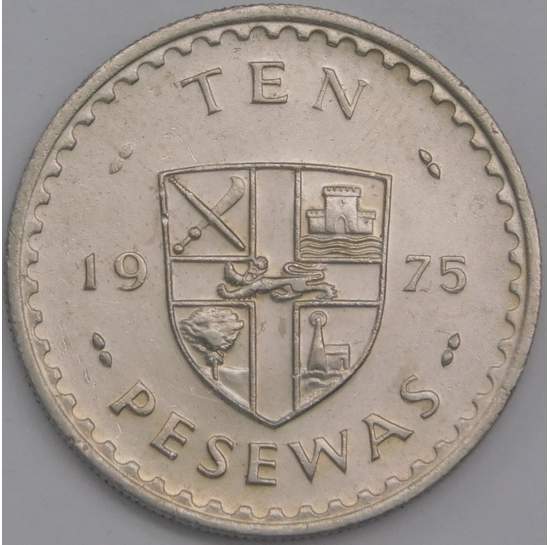 Гана монета 10 песева 1975 КМ16 UNC арт. 43490