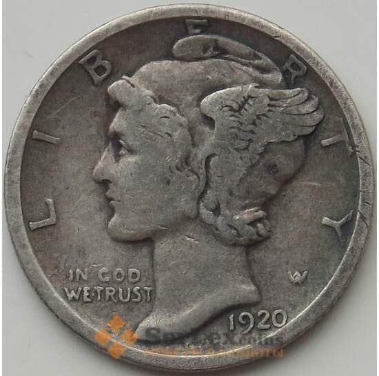 США дайм 10 центов 1920 D КМ140 VF арт. 12134