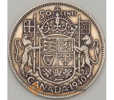 Монета Канада 50 центов 1940 КМ36 VF Серебро (n17.19) арт. 21670