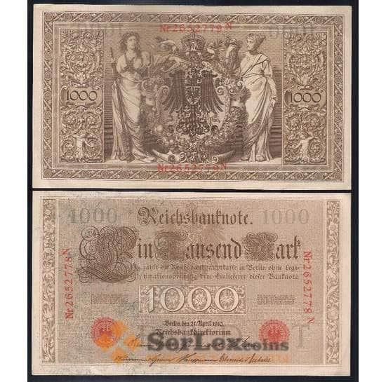 Германия банкнота 1000 марок 1910 Р44 aUNC-UNC арт. 40339