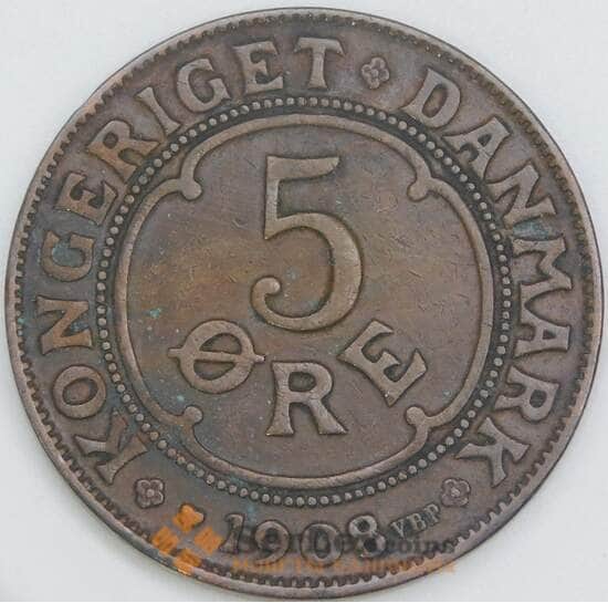 Дания 5 эре 1908 КМ806 XF арт. 38914