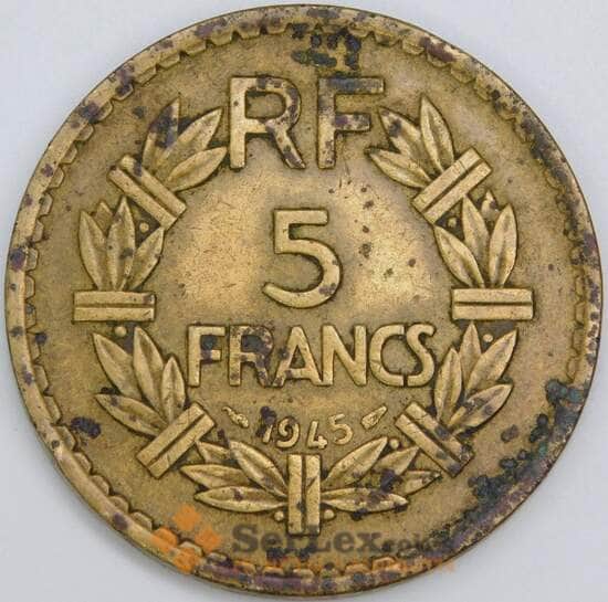 Франция 5 франков 1945 КМ888а VF ржавчина арт. 57363