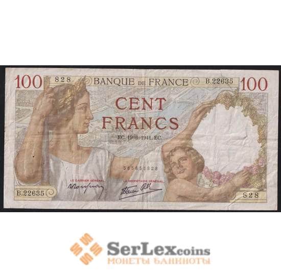 Франция банкнота 100 франков 1941 Р94 VG надрыв арт. 47743