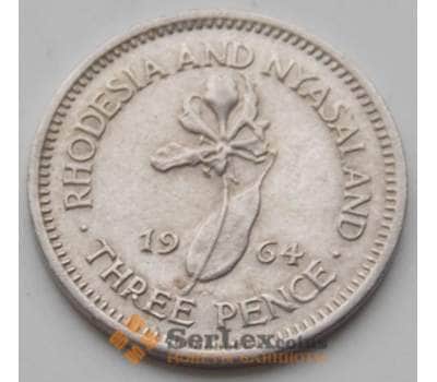 Монета Родезия и Ньясаленд 3 пенса 1964 КМ3 XF арт. 6524