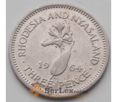 Монета Родезия и Ньясаленд 3 пенса 1964 КМ3 VF арт. 6523