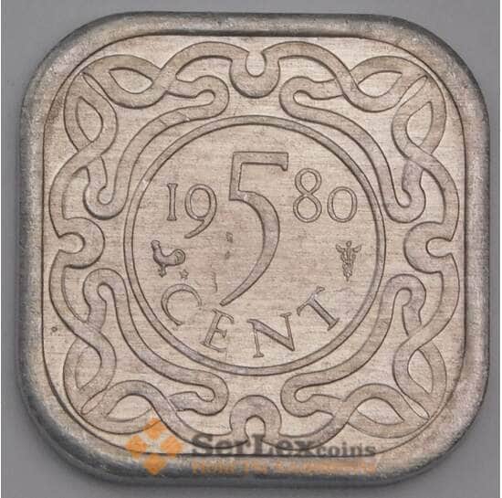 Суринам монета 5 центов 1980 КМ12а UNC арт. 41485