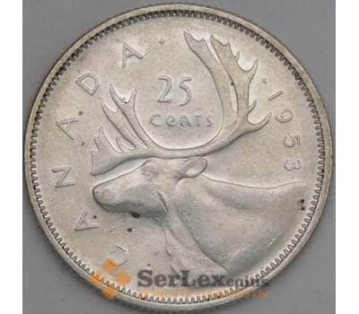 Монета Канада 25 центов 1953 XF Серебро арт. 21894