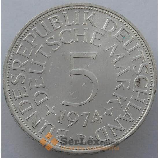 Германия 5 марок 1974 D КМ112 BU Серебро (J05.19) арт. 14928