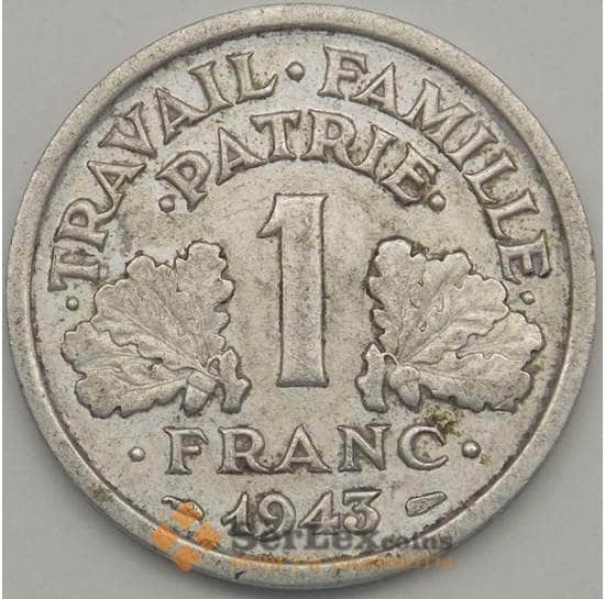 Франция 1 франк 1943 КМ885а VF (J05.19)  арт. 18701