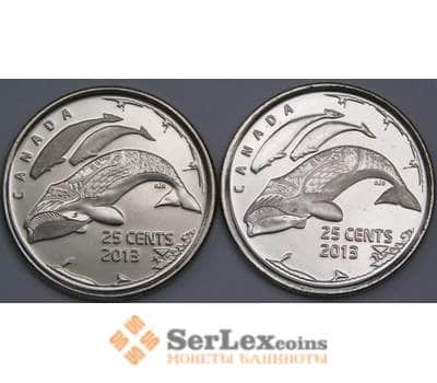 Канада набор монет 25 центов 2013 (2 шт.) Охота на китов UNC матовые+глянцевые арт. 40498