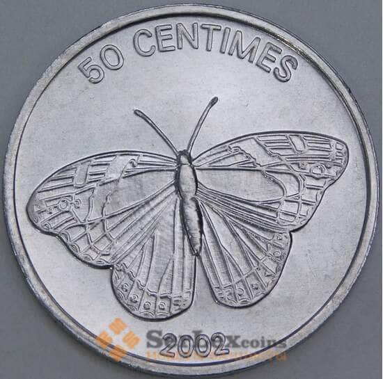 Конго 50 сантимов 2002 КМ80 UNC Бабочка арт. 16624 Конго 50 сантимов 2002 КМ80 UNC Бабочка арт. 16624