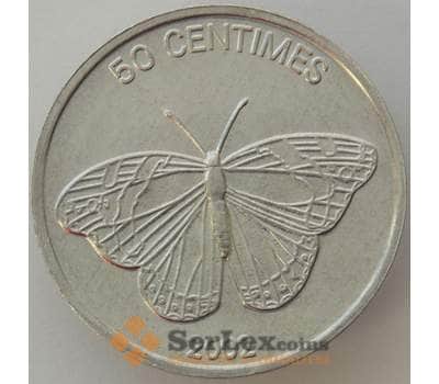 Монета Конго 50 сантимов 2002 КМ80 UNC Бабочка (J05.19) арт. 16624