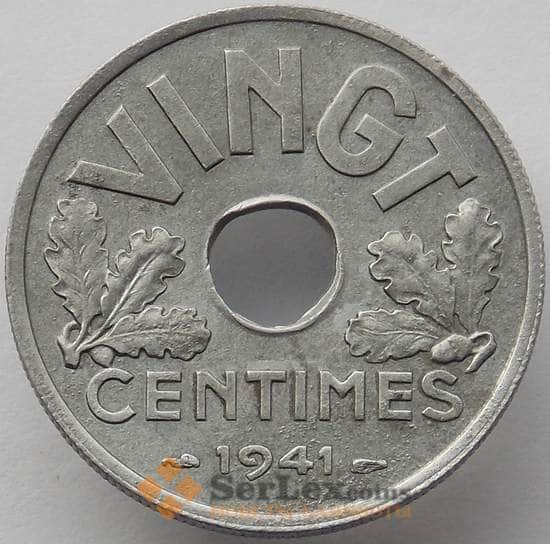 Франция монета 20 сантимов 1941 КМ899 aUNC VINGT арт. 12740