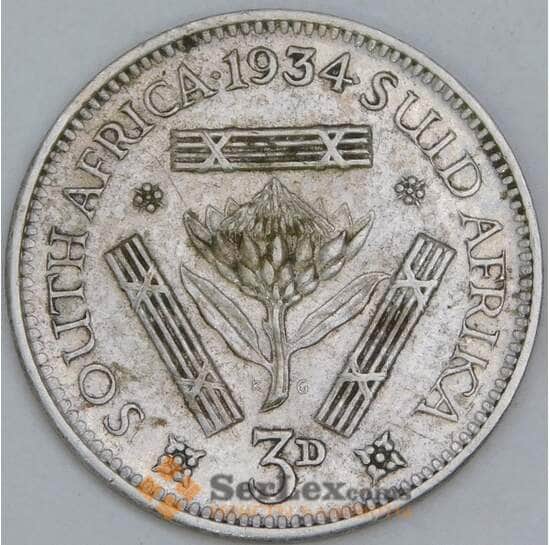 Южная Африка ЮАР 3 пенса 1934 КМ15.2 XF арт. 57090