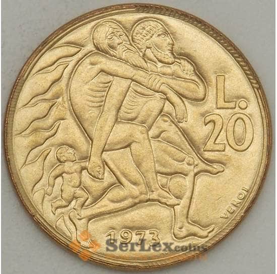Сан-Марино монета 20 лир 1973 КМ26 UNC  арт. 21500