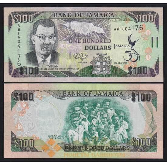 Ямайка 100 долларов 2012 Р90 UNC 50 лет Независимости арт. 52955
