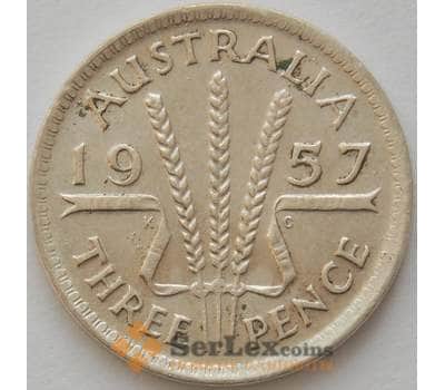 Монета Австралия 3 пенса 1957 КМ57 XF Серебро Елизавета II (J05.19) арт. 17500
