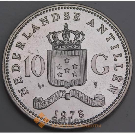 Нидерландские Антиллы монета 10 гульденов 1978 КМ20 BU царапины арт. 46221