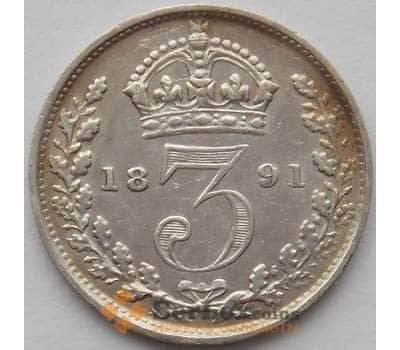 Монета Великобритания 3 пенса 1891 КМ777 XF-AU Серебро (J05.19) арт. 15629