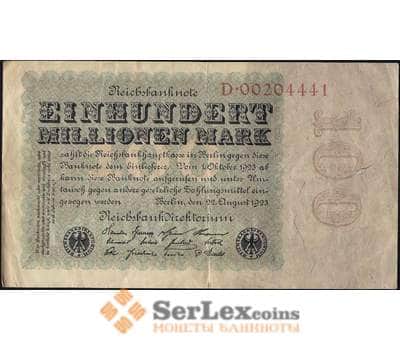 Банкнота Германия (Веймар) 100 миллионов марок 1923 P107 VF арт. 7150