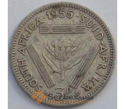 Монета Южная Африка ЮАР 3 пенса 1955 КМ47 VF Серебро (J05.19) арт. 17456