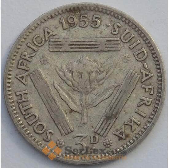 Южная Африка ЮАР 3 пенса 1955 КМ47 VF Серебро (J05.19) арт. 17456