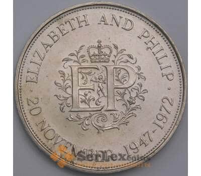 Монета Великобритания 25 пенсов 1972 КМ917 AU Серебряная свадьба арт. 17658