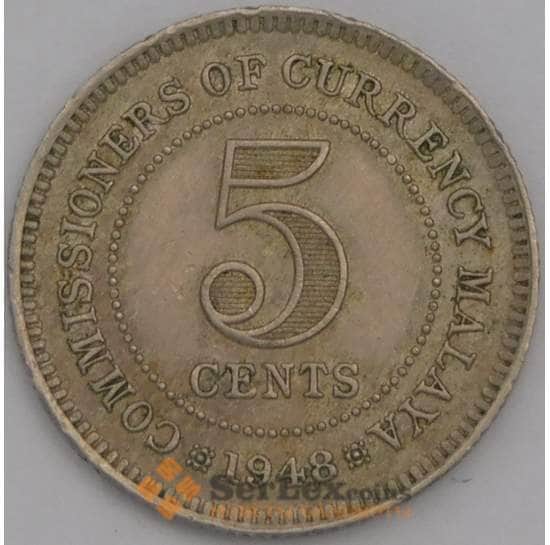 Малайя монета 5 центов 1948 КМ7 XF арт. 39564